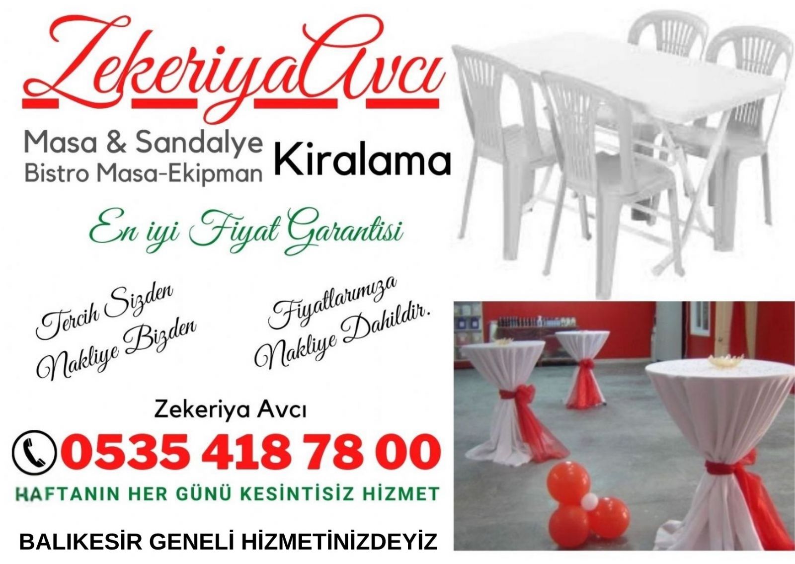 Bandırma Masa Sandalye Kiralama